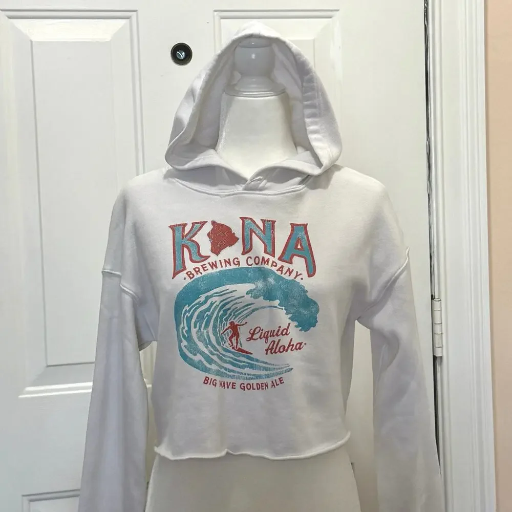 Kona Brewing Co women’s Small cropped hoodie sweat surf graphic long sleeves